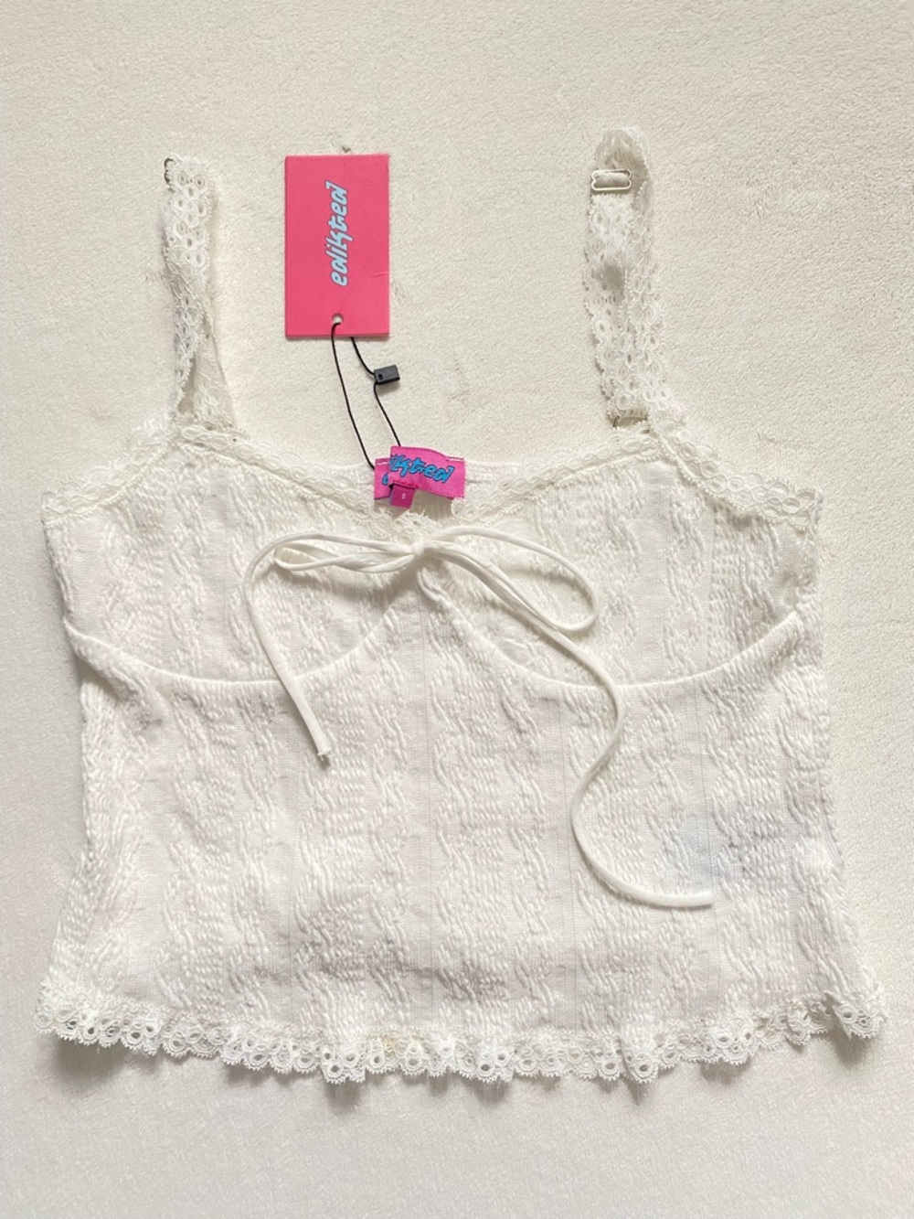 Edikted White Lace Cami Tank Top